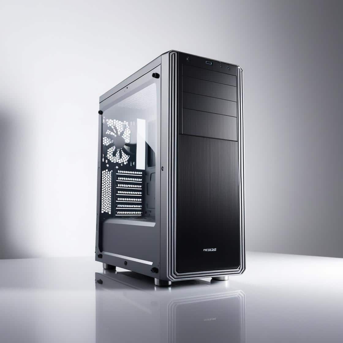 One pc case with screen with white background